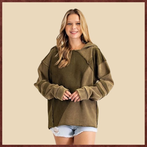 EASEL "Keep You Happy" Lux Brushed Cotton Blend Loose Pullover Hoodie Mix Fabric - Picture 13 of 16